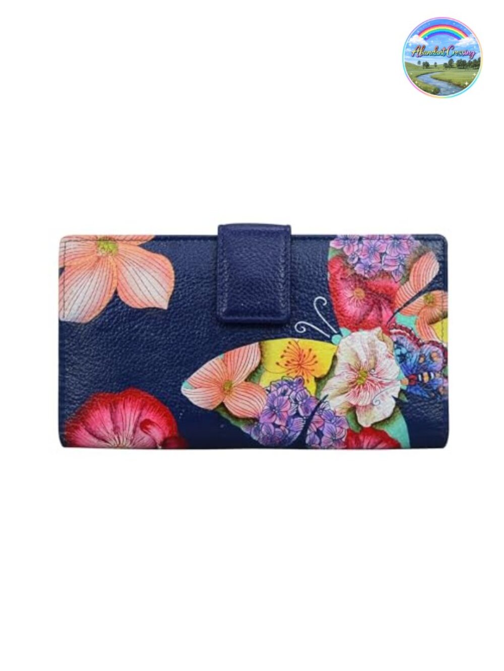 Hand Painted Genuine Leather Two Fold Organizer Wallet, 10 Card Slots, Snap